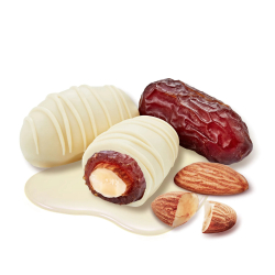 Dattes enrobées au chocolat blanc et fourrées aux amandes (400g)