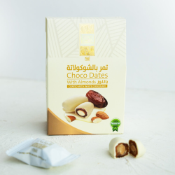 Dattes enrobées au chocolat blanc et fourrées aux amandes (400g)
