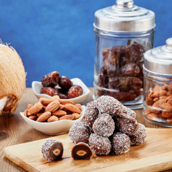 Dattes enrobées au chocolat et fourrées aux amandes (300g)